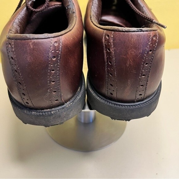 Men’s Golf Shoe Oxford Sz 10 1/2 M Bn Leather Soft Spikes Plain Toe Flaw FootJoy - Picture 7 of 15